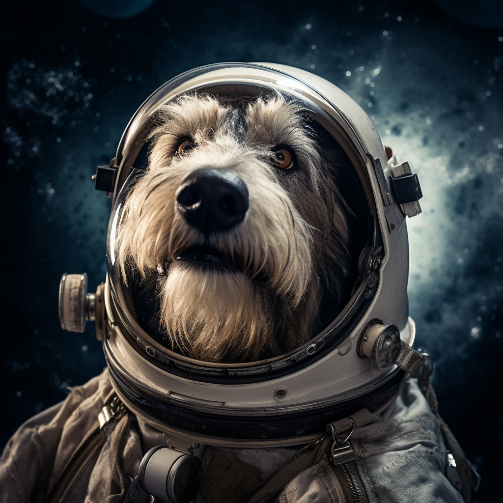 Friendly Irish Wolfhound in Lunar Spacesuit