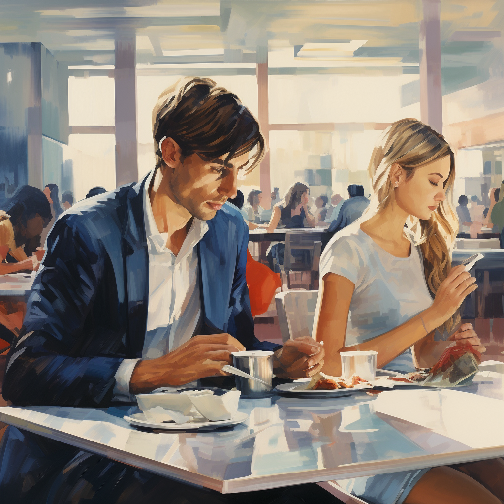 Young man and woman having lunch