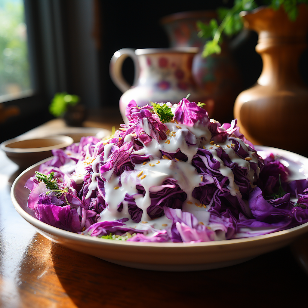 Colorful and Tasty Purple Cabbage Slaw with Tahini and Lemon Dressing