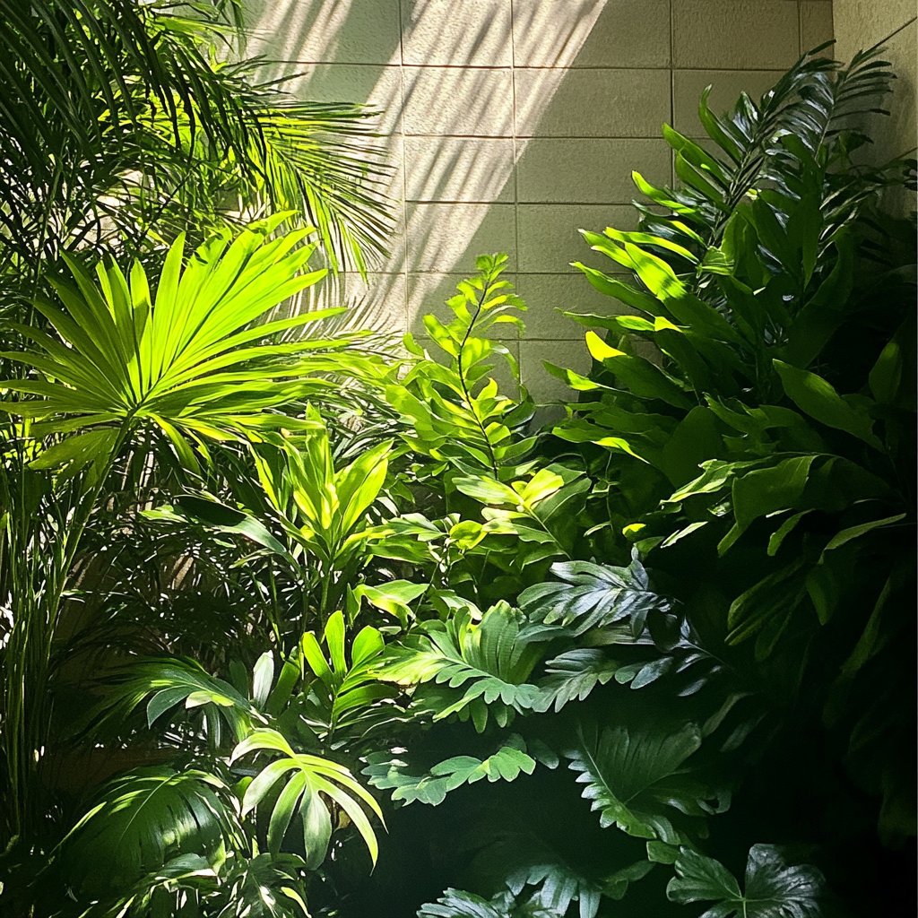 lush green plants garden sunlight