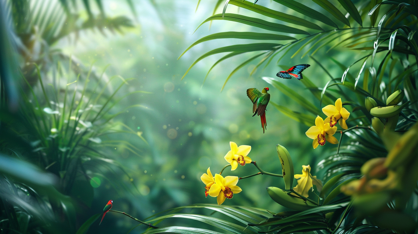 Greenery with Banana Leaves & Butterflies