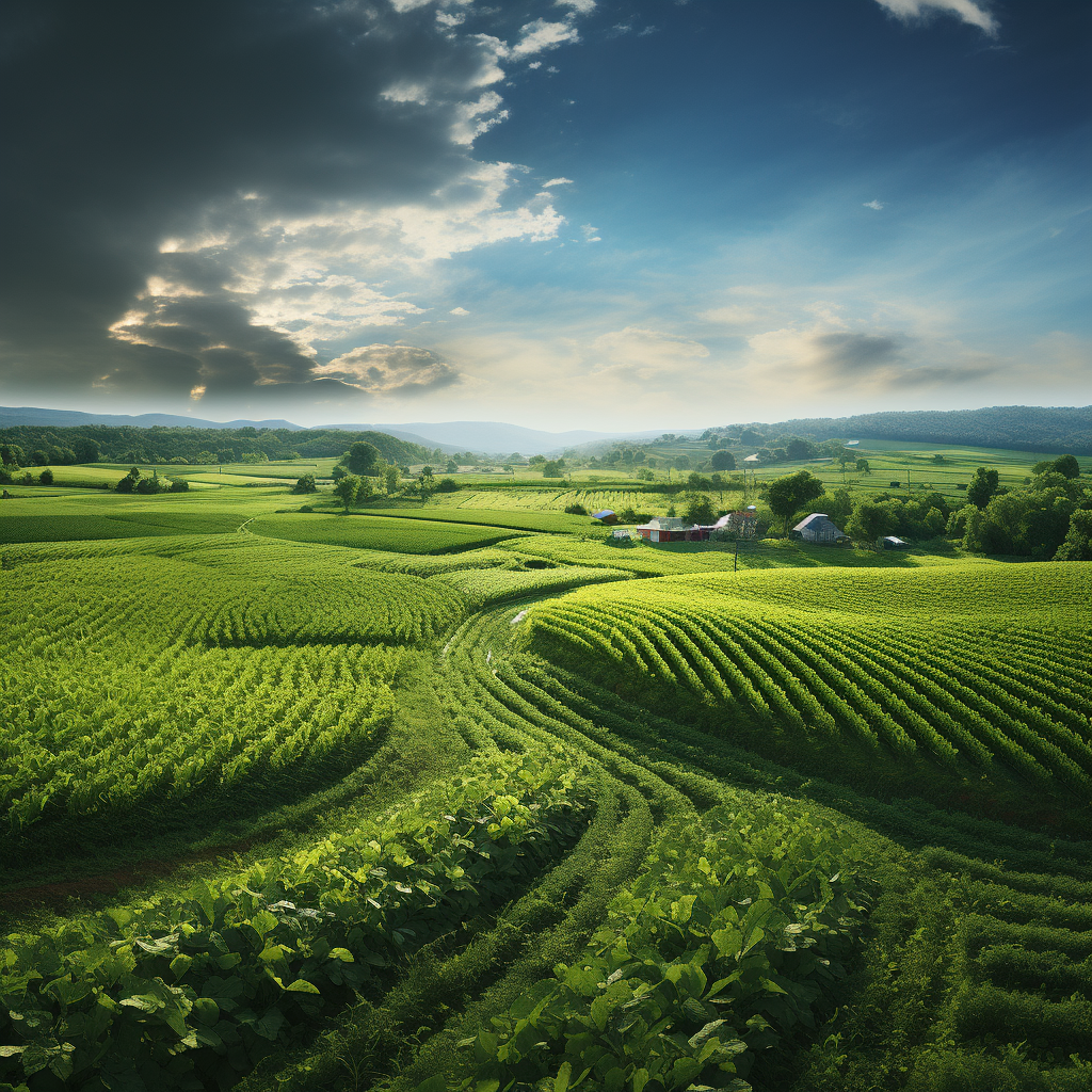 Beautiful lush rolling fields and corn farms