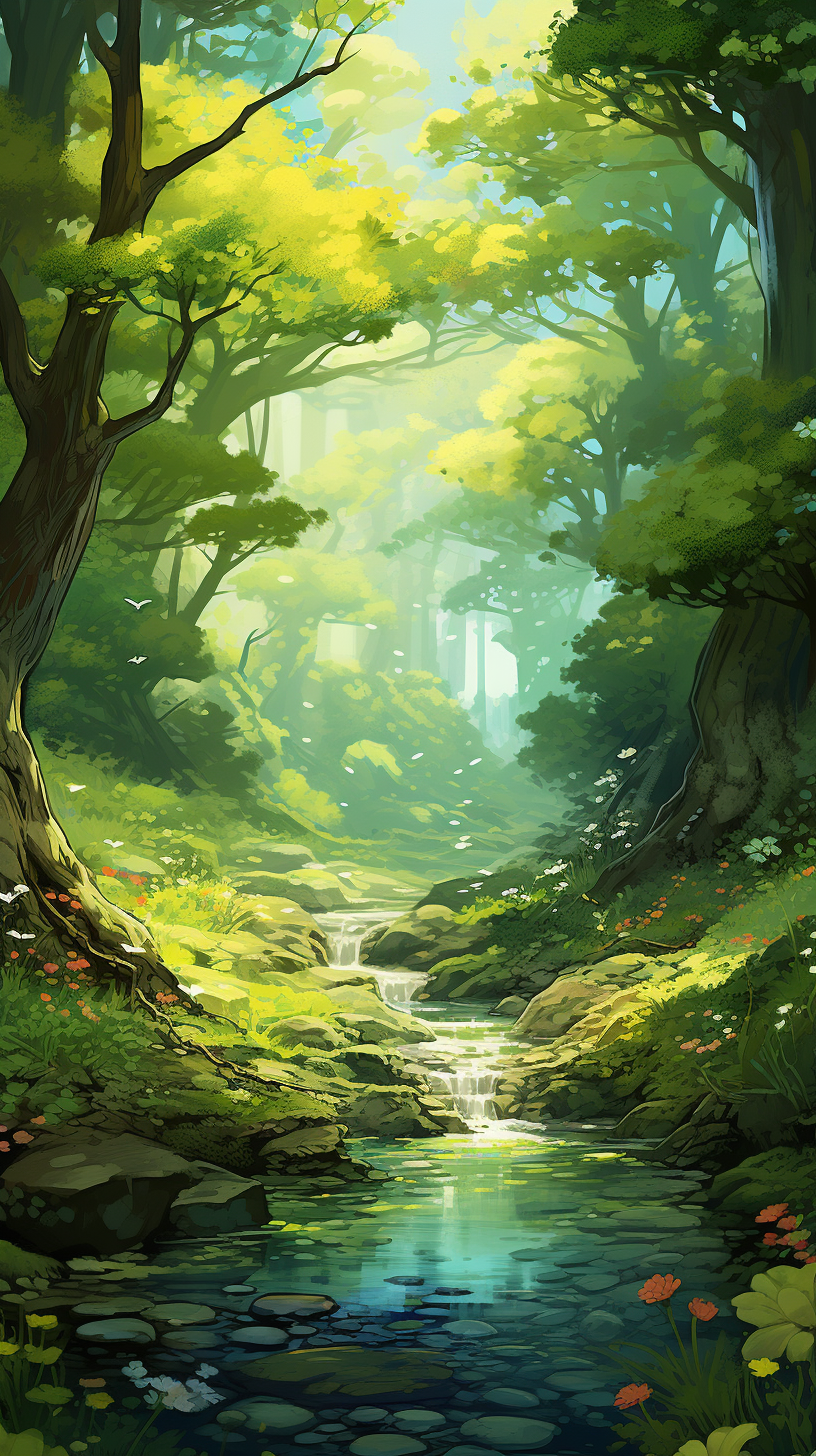 Lush vibrant forest with enchanting secrets