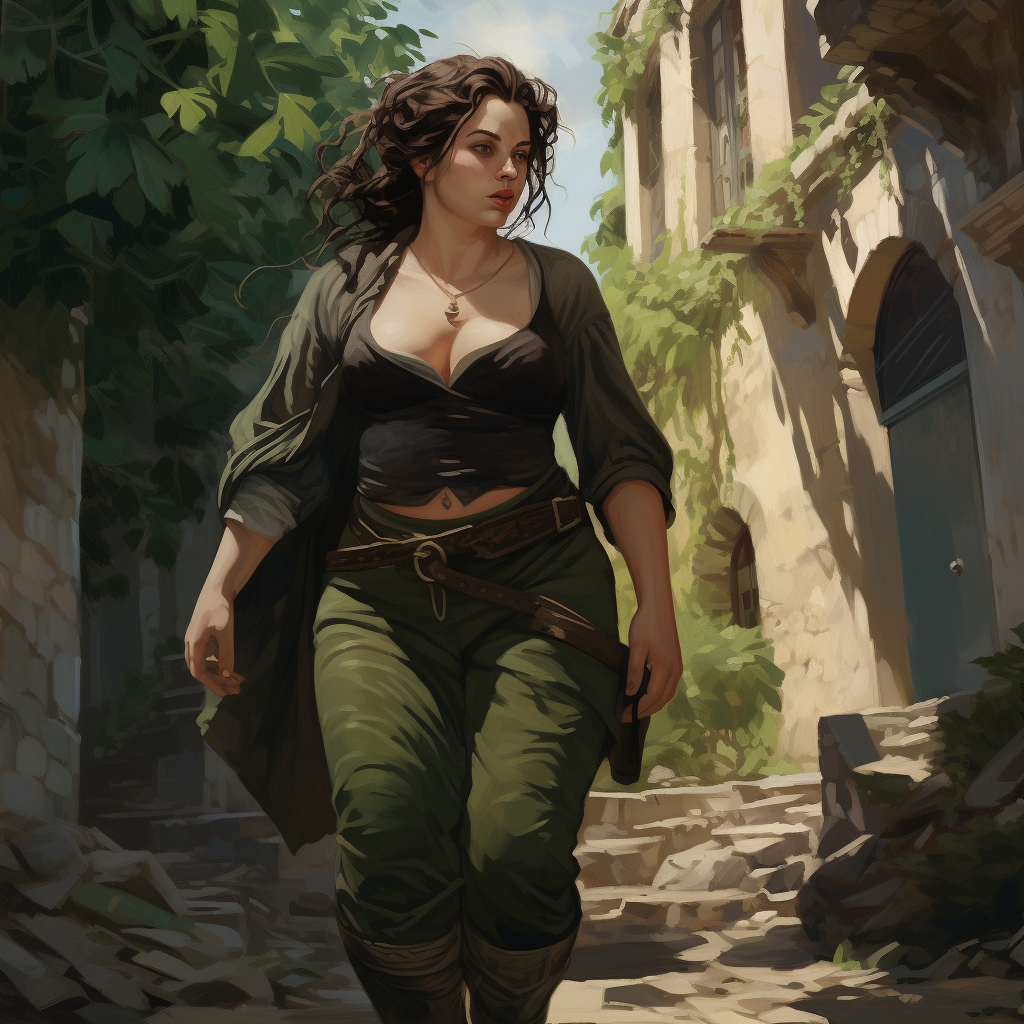 Plus-Sized Woman Walking on a Cobblestone Path