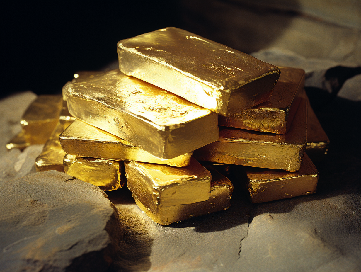 Pile of lustrous gold ingots at Fort Knox