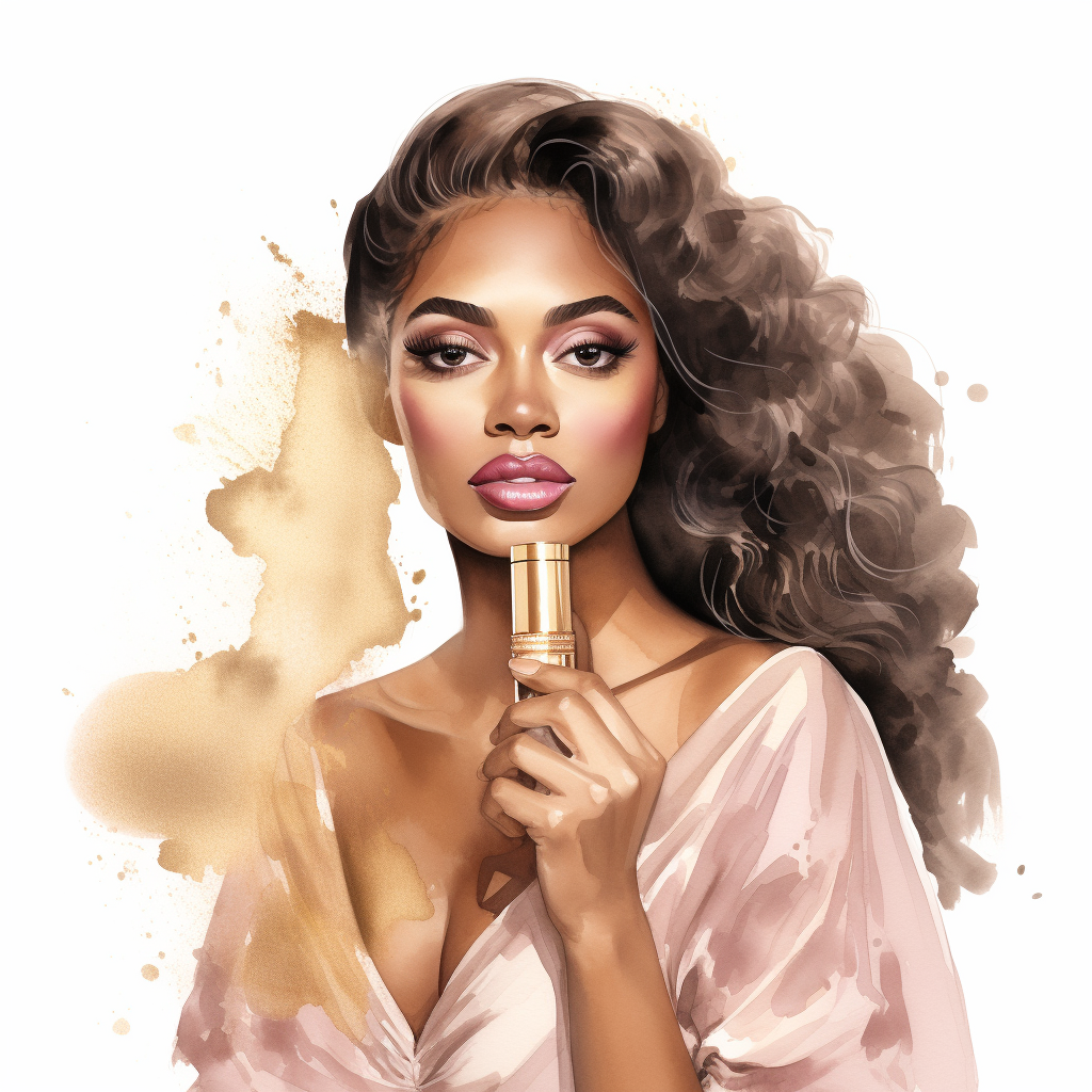 Beautiful black woman with gold lipstick packaging