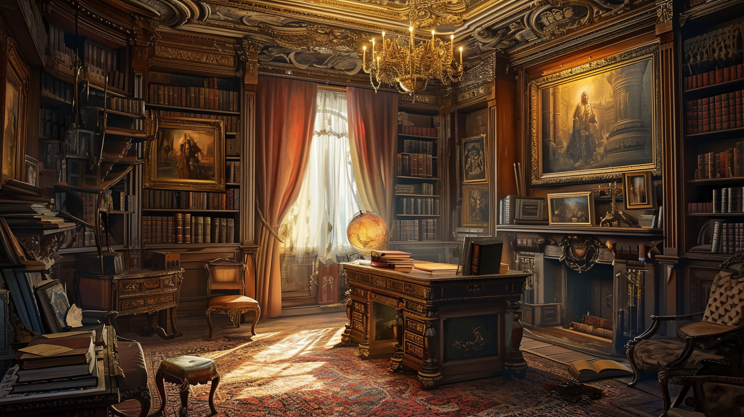 Luxurious room with books and artwork