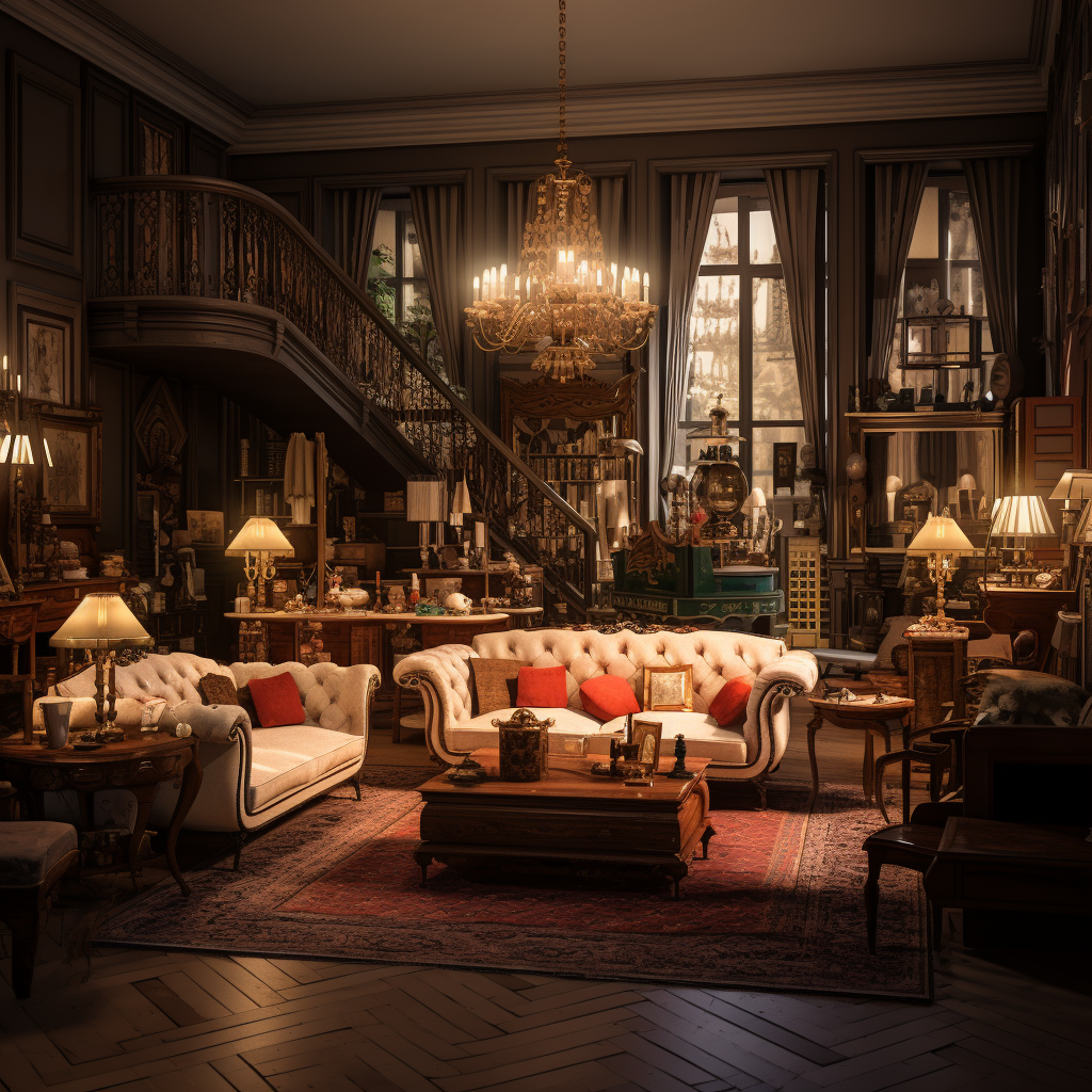 French mansion storehouse with furniture