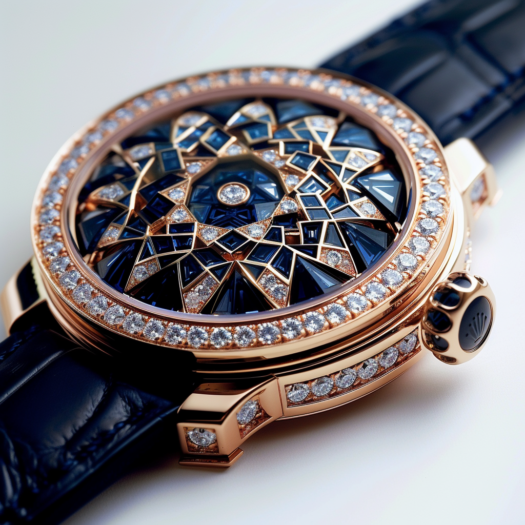 Luxurious geometric wristwatch with diamonds