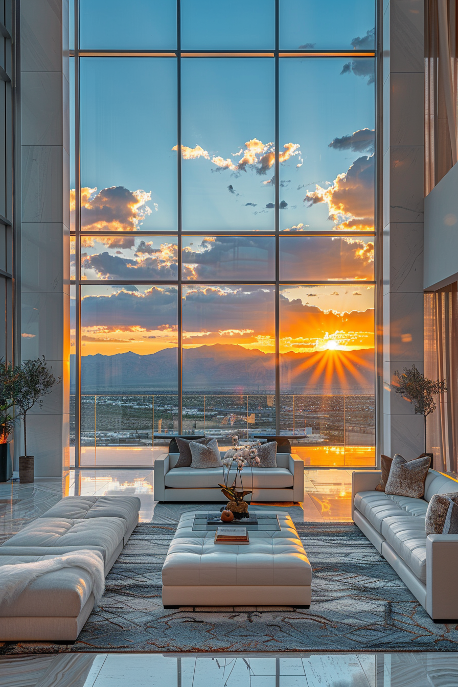 Modern Living Room Sunset View