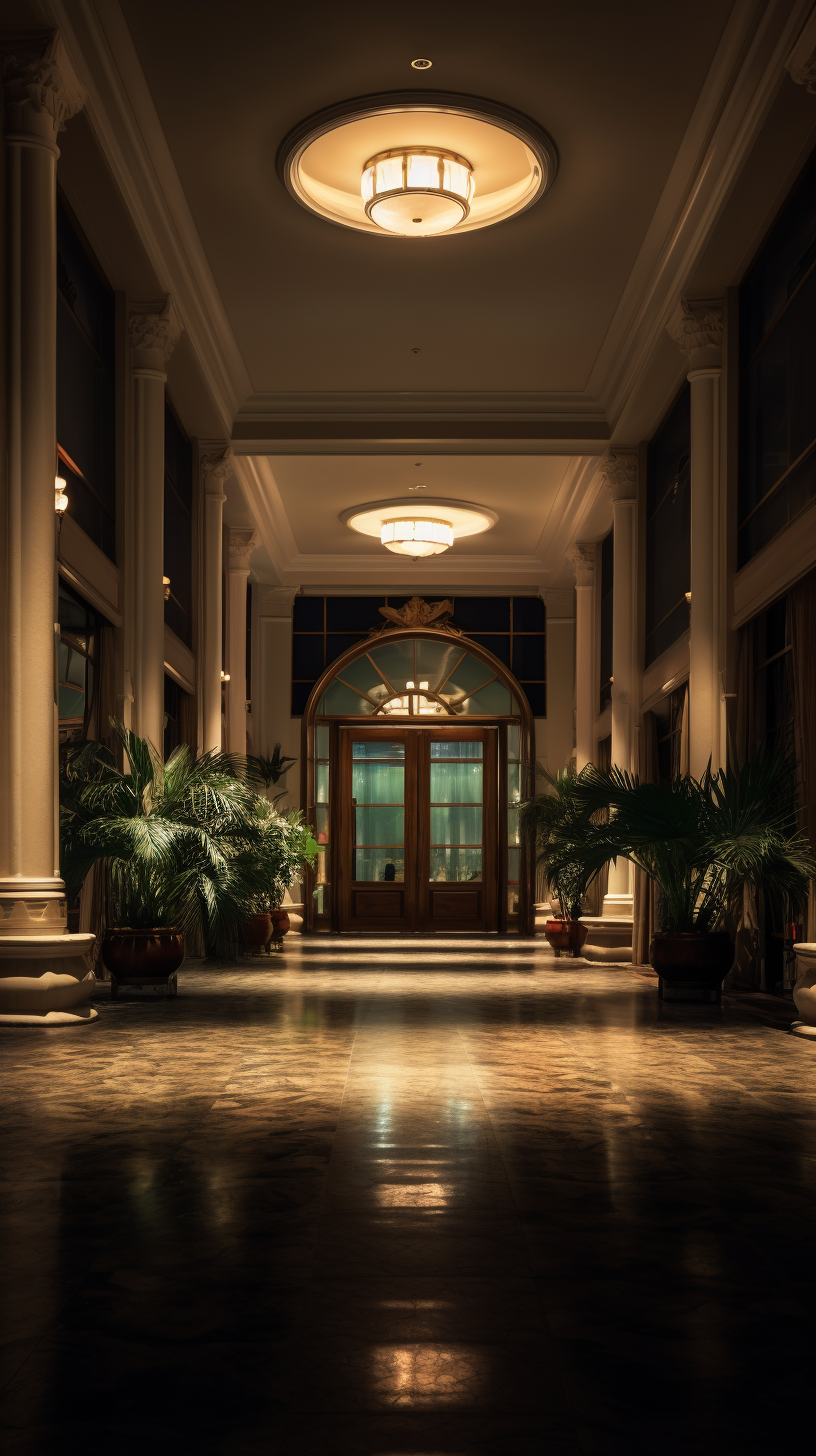 Luxurious hotel lobby at night