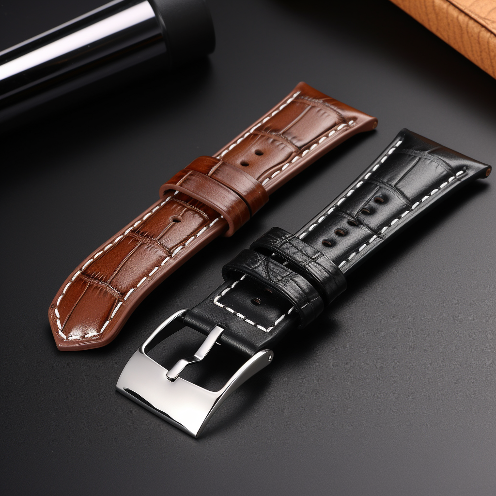 Stylish leather wristwatch strap with high contrast