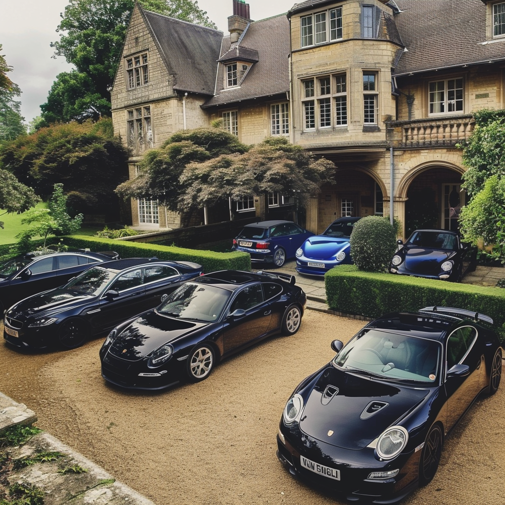 Mansion with Luxury Parked Cars