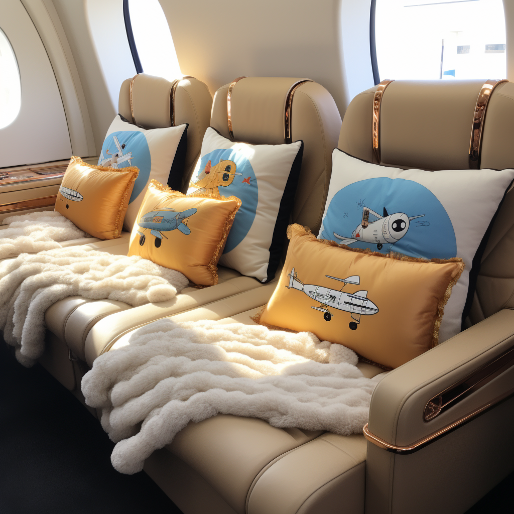 Luxurious private plane beds with silk pillows