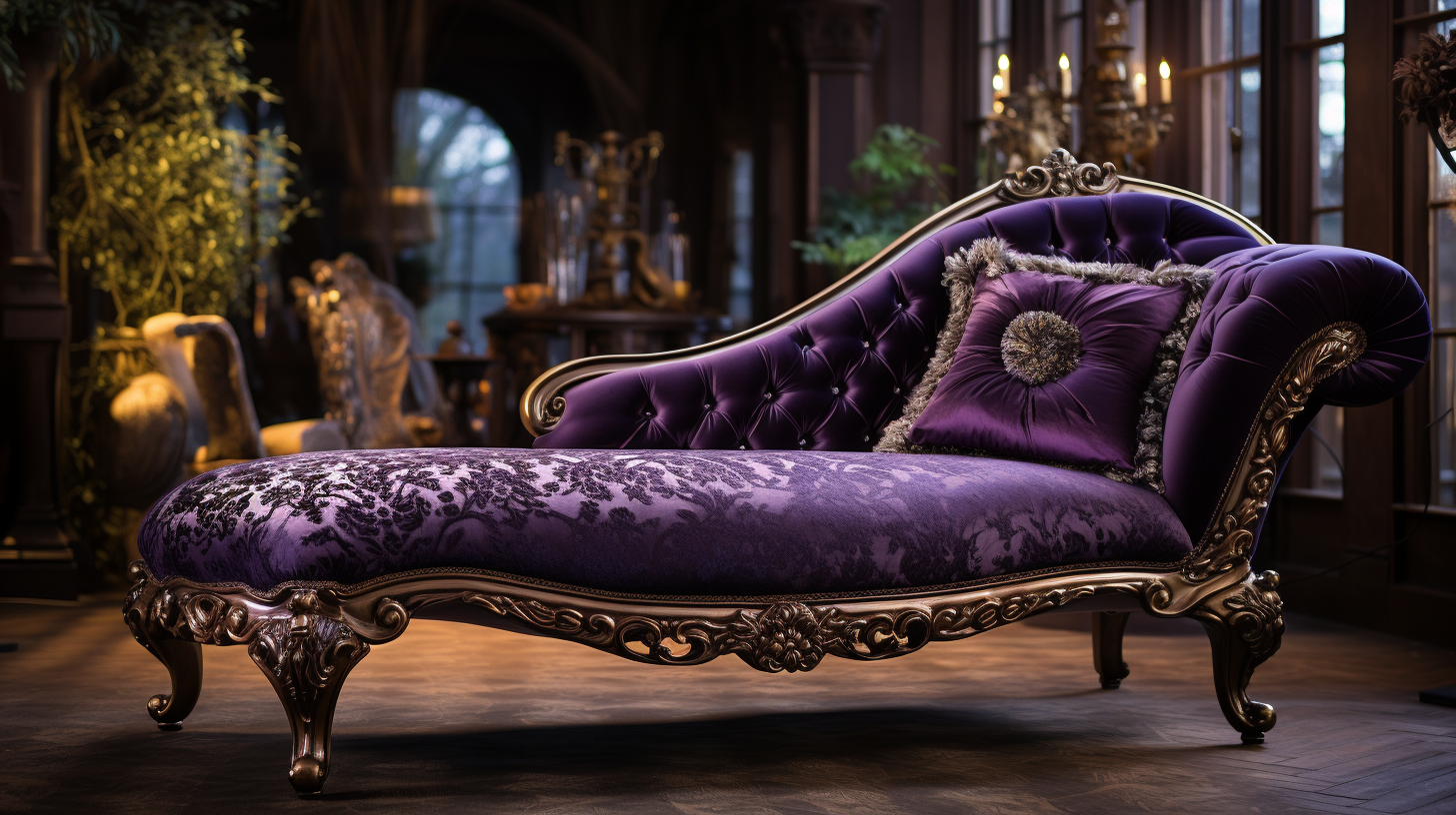 Luxurious velvet damask pattern on vintage chaise lounge