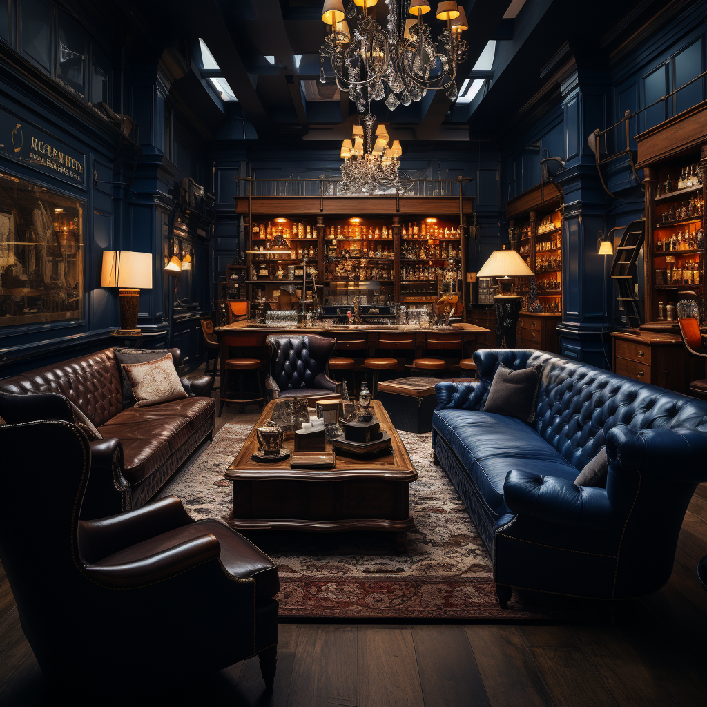 Luxurious Whiskey Lounge with Leather Couches