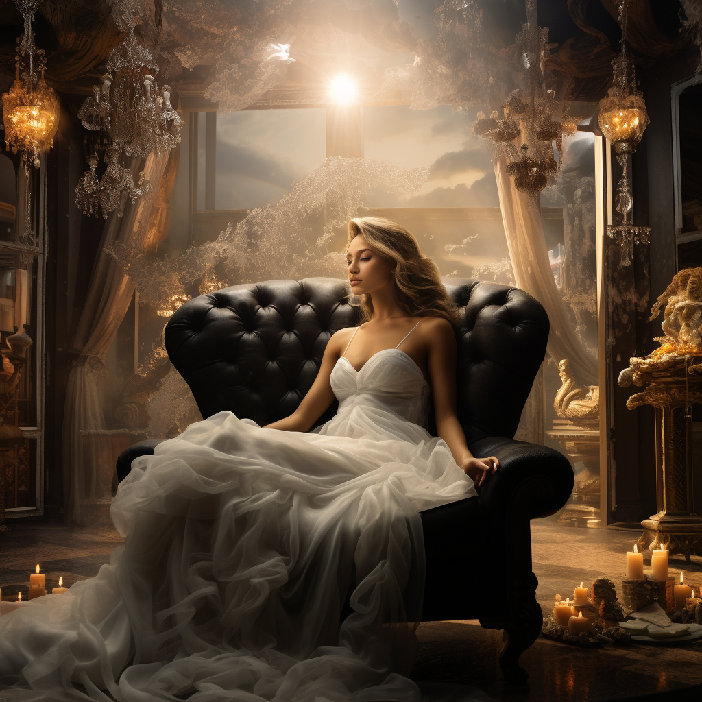 Luxurious woman in expensive living room