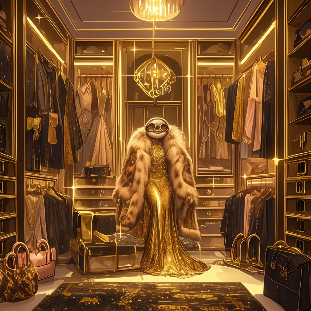 Sassy Sloth in luxurious closet