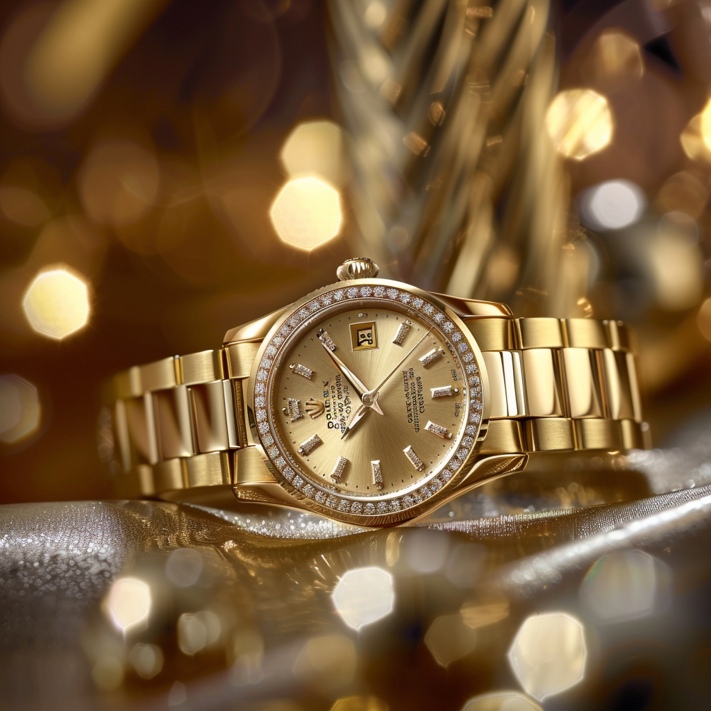 Elegant gold wristwatch on surface