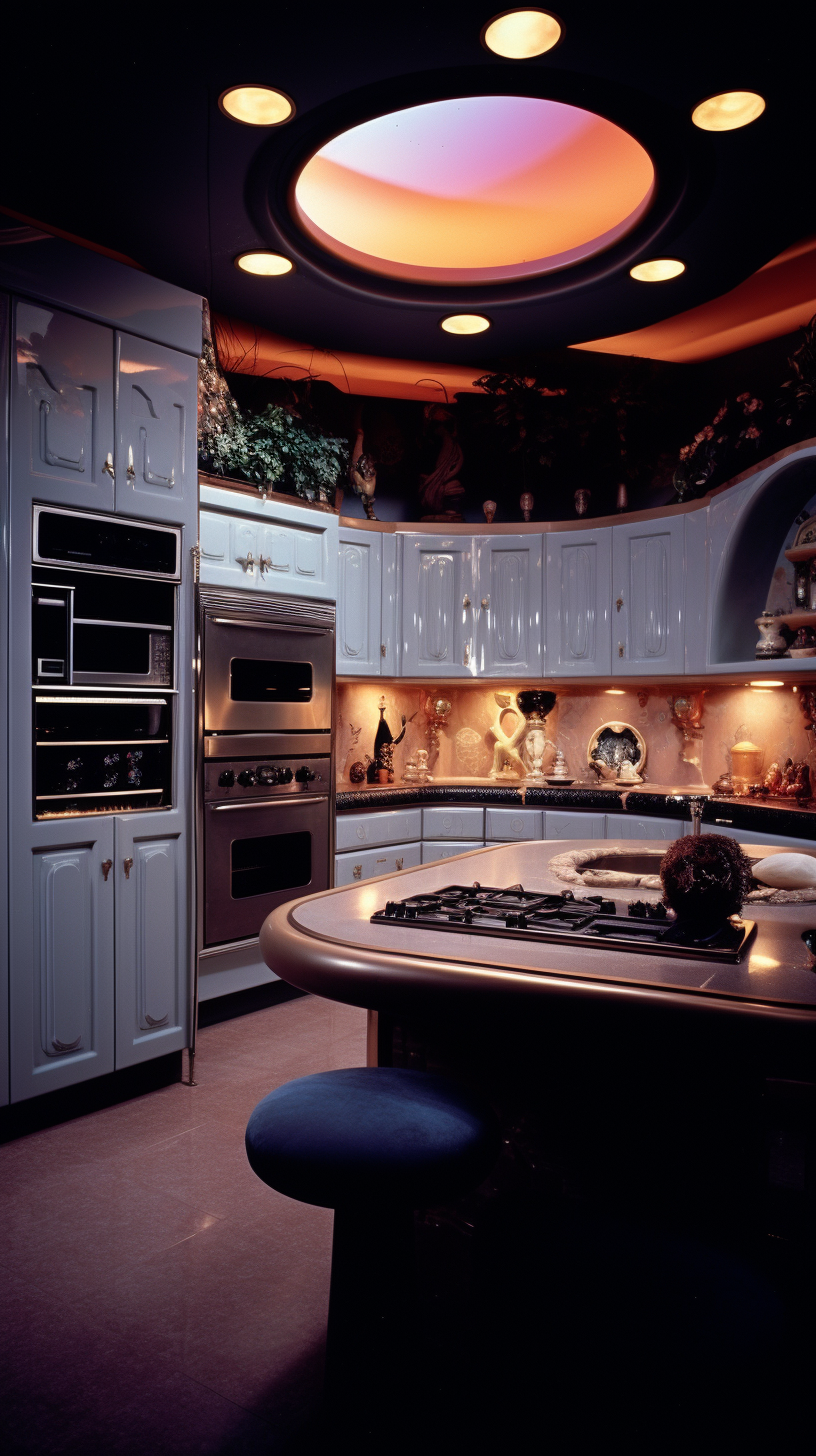 Beautifully designed 1980s kitchen with funky decor