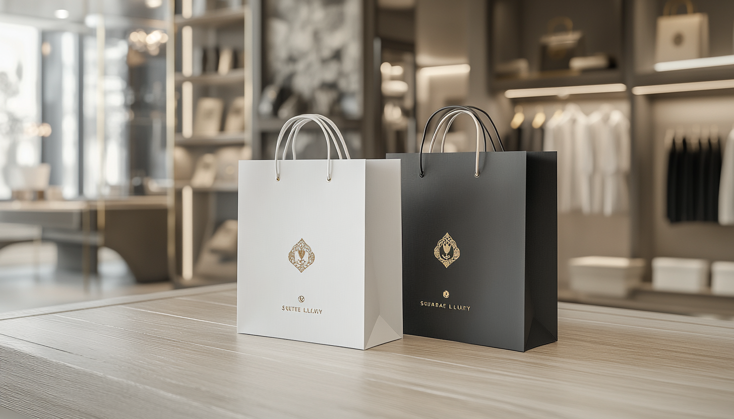 Luxury white and black paper bags