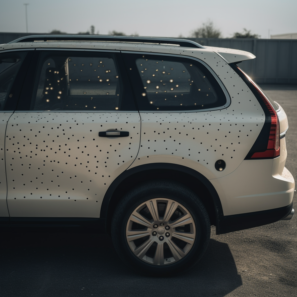 Luxury car with bullet holes