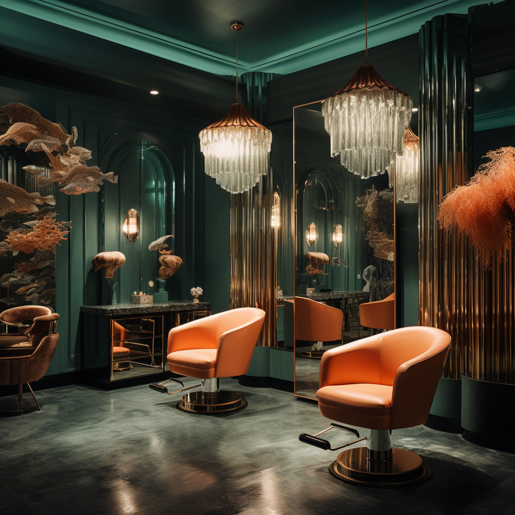 Luxury hair salon with fish-inspired decor