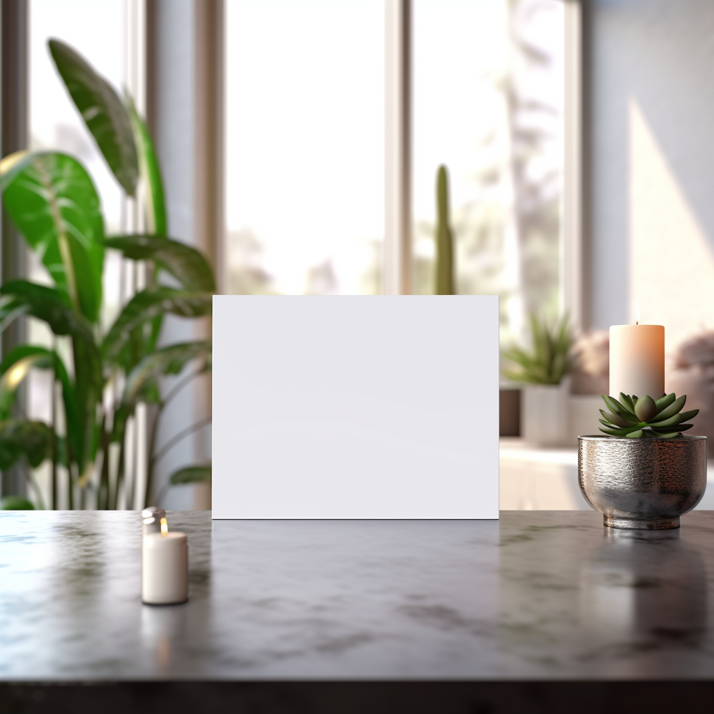 Postcard mockup on luxury home sidetable