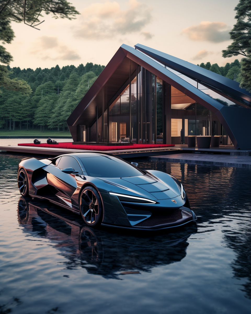 Luxury house by the lake with Lamborghini