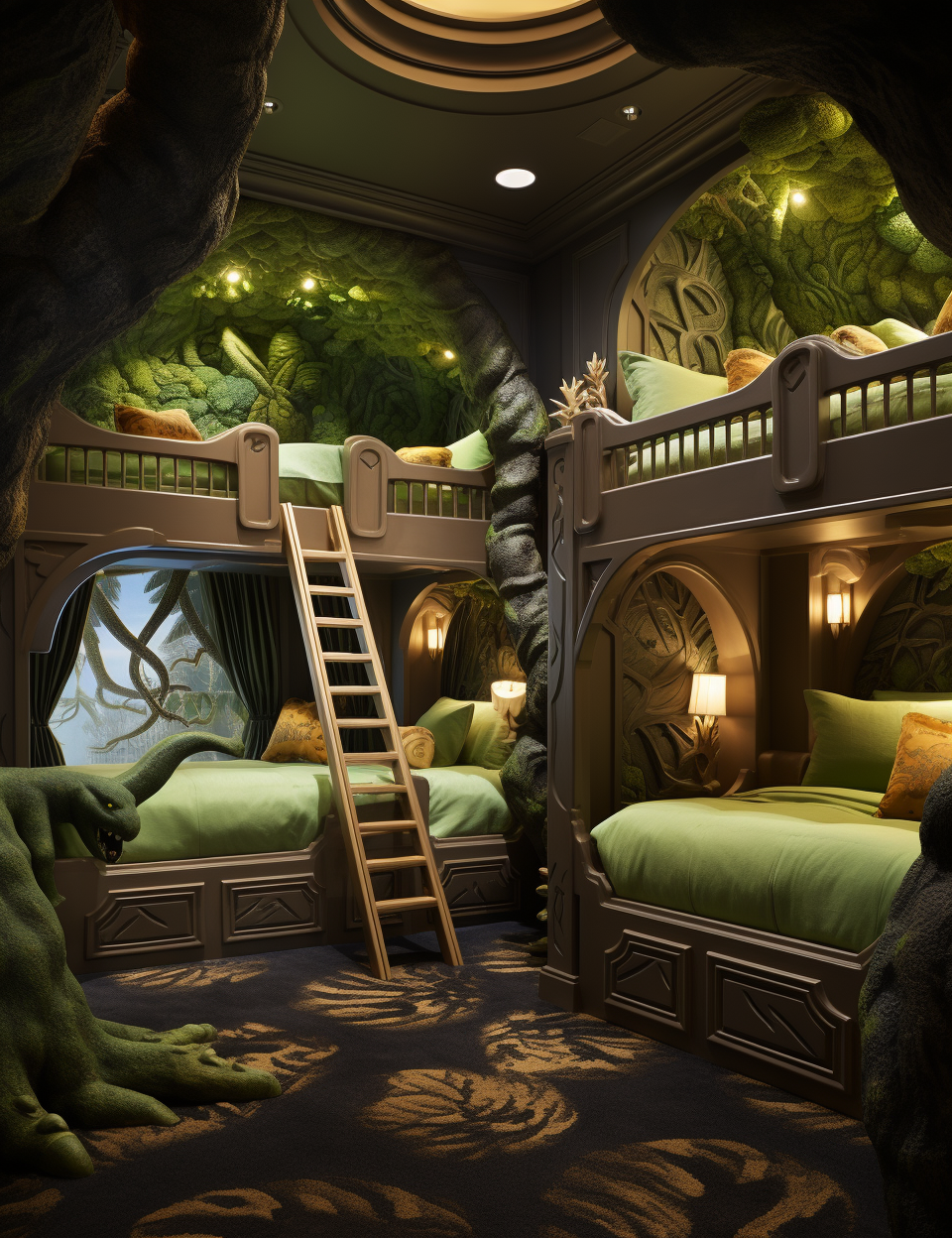 Luxury Kids' Room with Dinosaur-Themed Bunkbeds