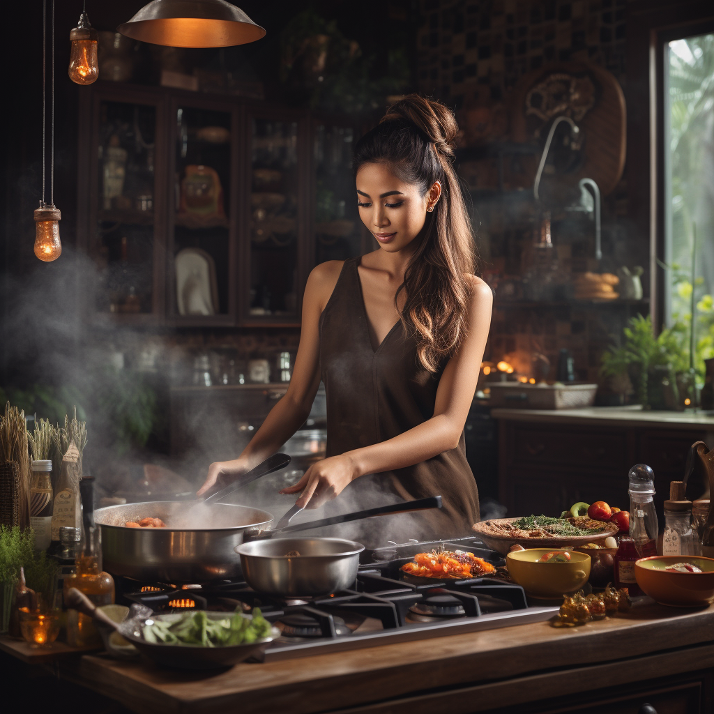 Beautiful Southeast Asian Lady Cooking