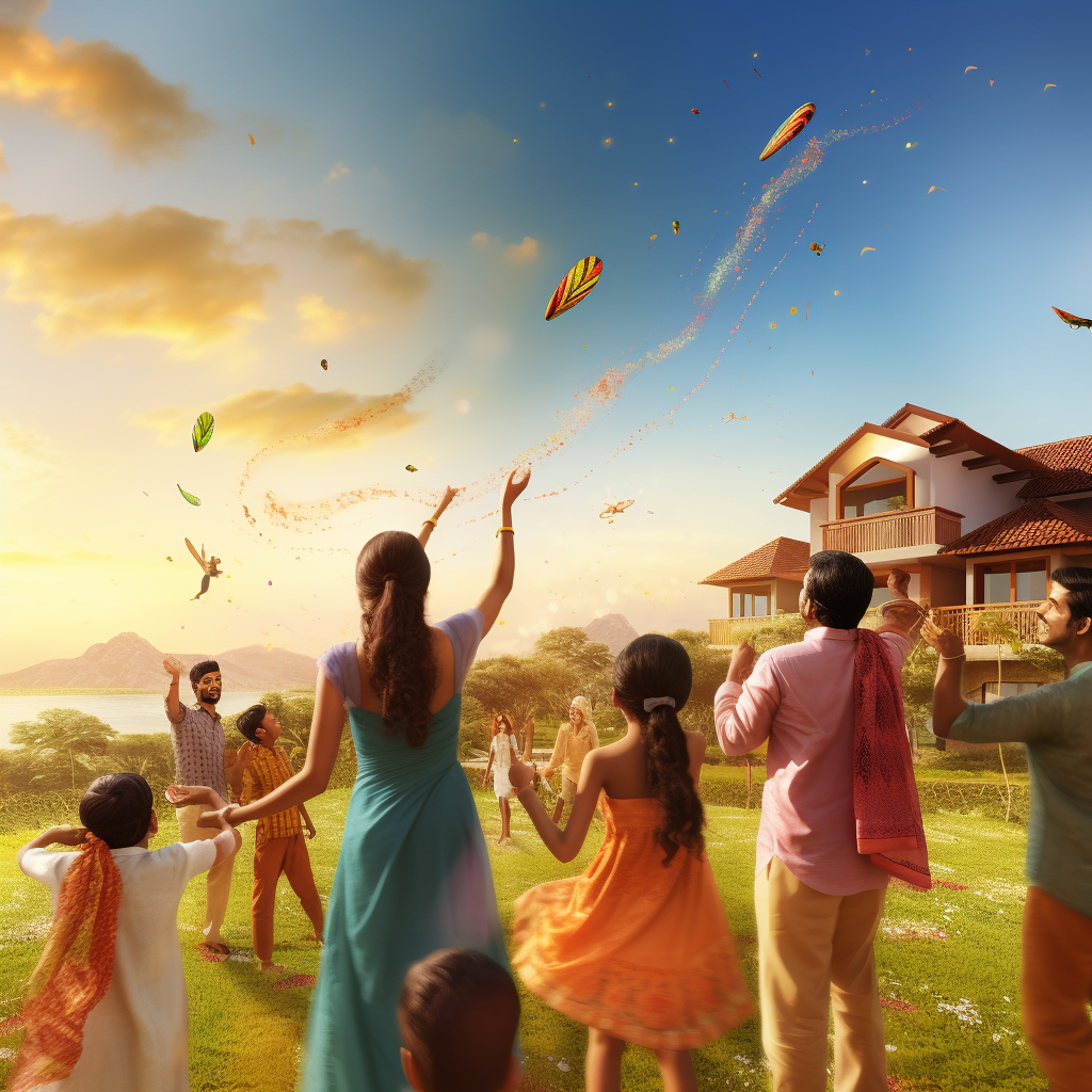 Luxury Indian Family Flying Kites Makar Sankranti