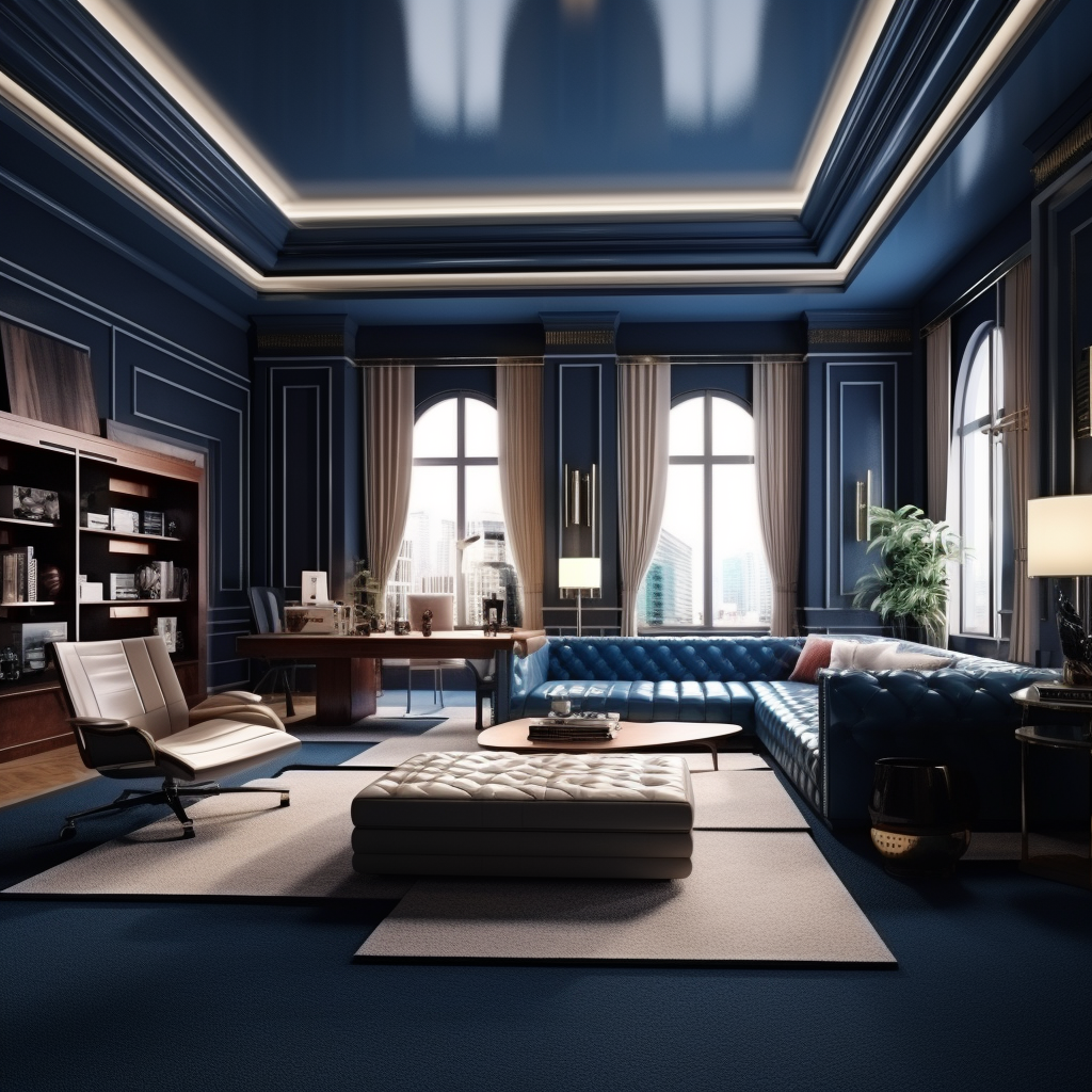 Hyper-realistic luxury room business negotiation blue