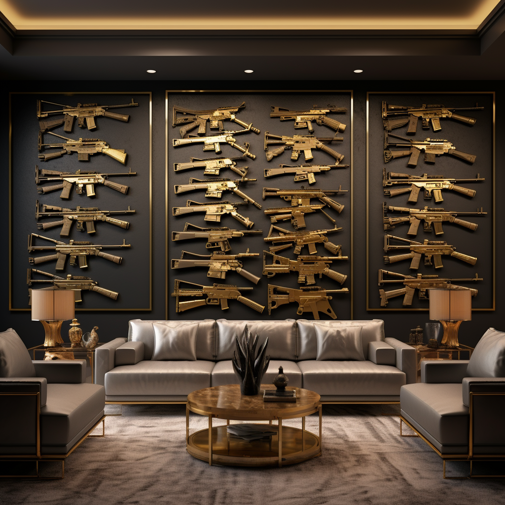 Wall of AR15 Rifles and Colt 1911 Pistols