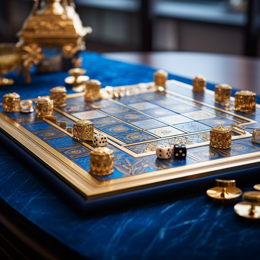 Luxury Wooden and Gold Plated Detailed Frame Blue Themed Ludo Game