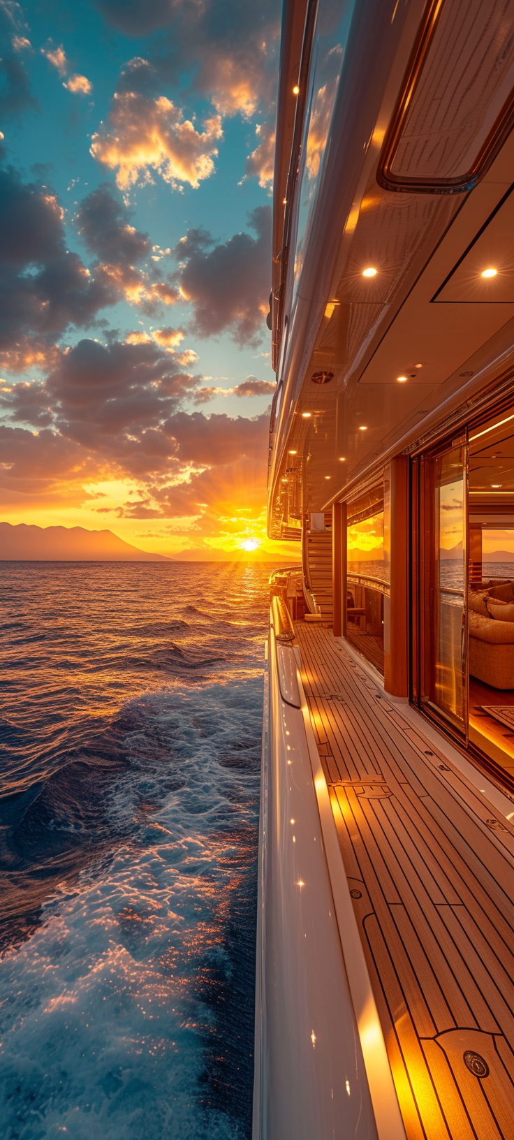 Luxury yacht looking at ocean and coastline