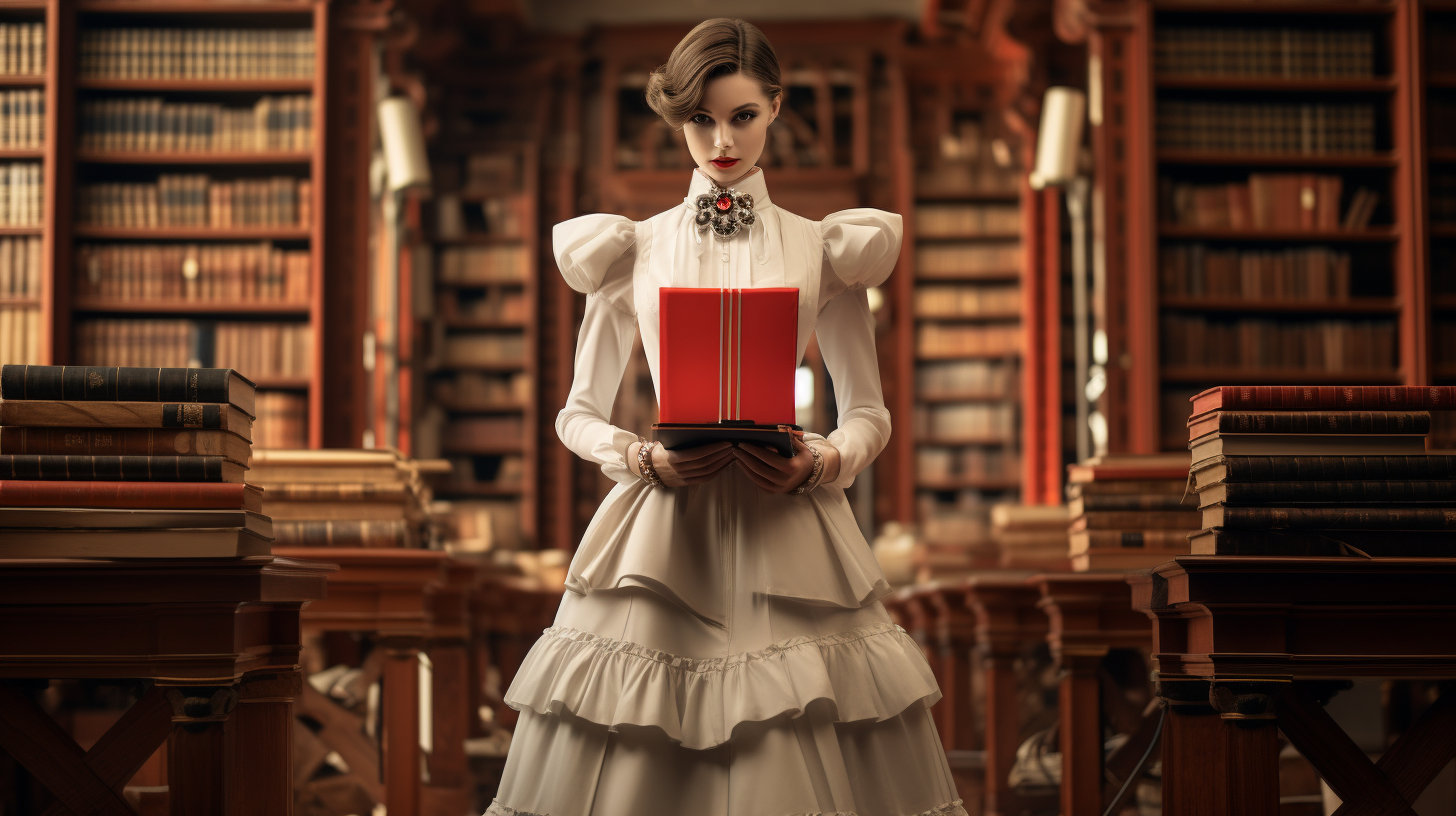 Luxury Robot Librarian in High Fashion Photoshoot