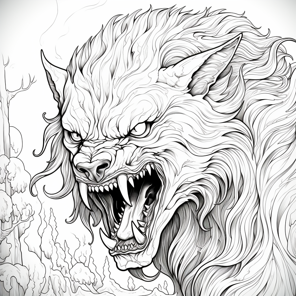 Detailed lycanthrope coloring page design