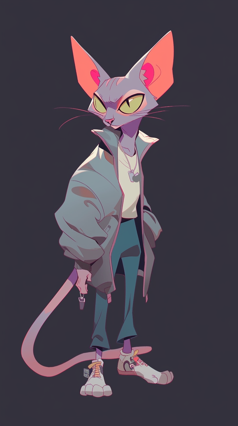 Lykoi cat rapper pastel palette