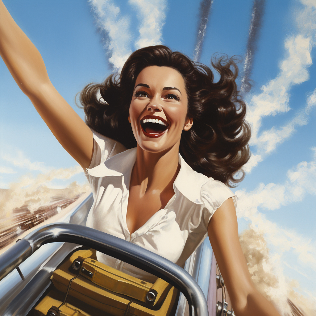 Lynda Carter enjoying roller coaster ride