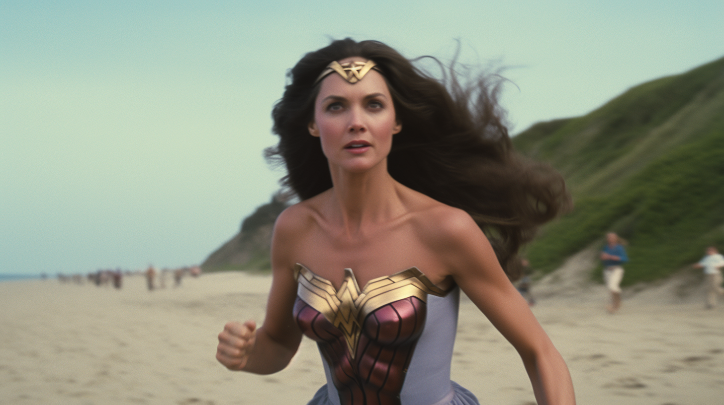 Lynda Carter in Wonder Woman costume running