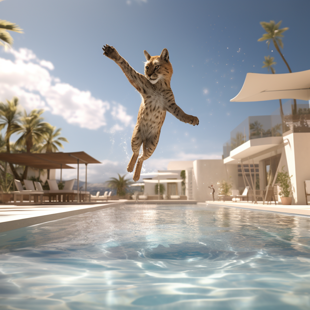 Lynx enjoying pool in Ibiza