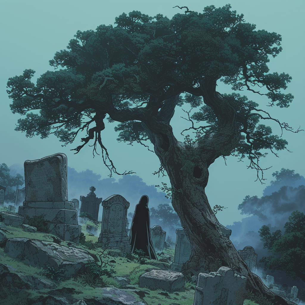 Macabre Anime Art Graveyard Fog