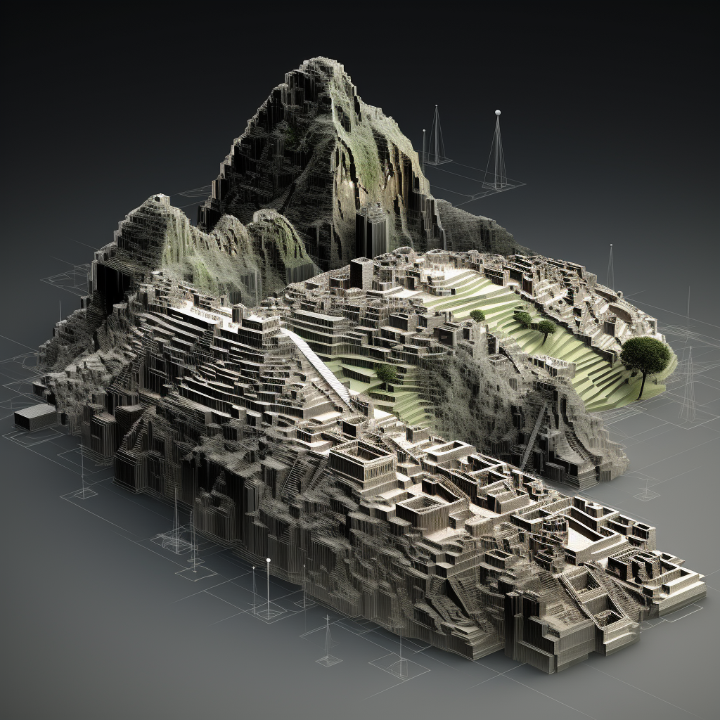 Machu Picchu wireframe - ancient Incan ruin