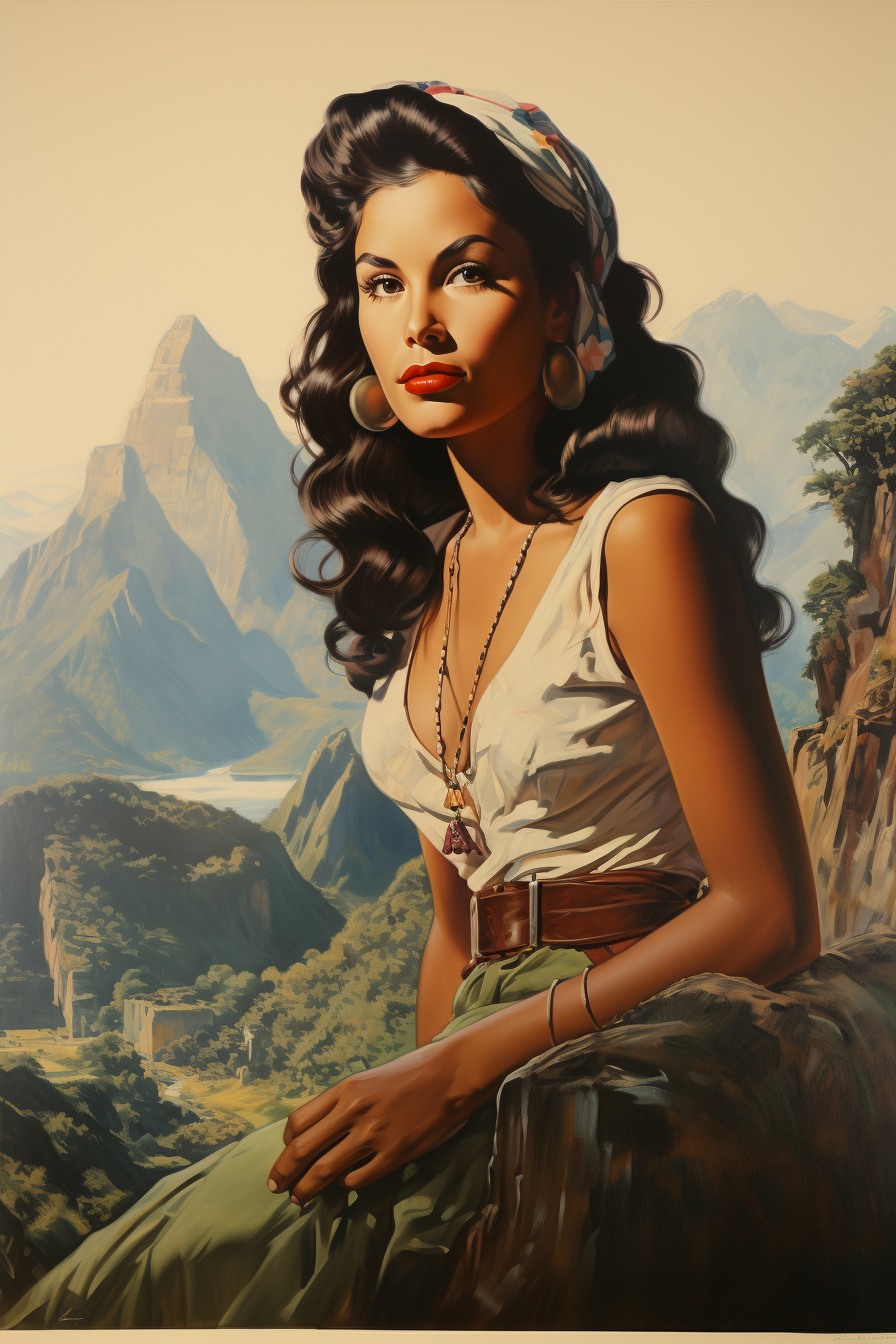 Illustration of a Beautiful Peruvian Woman at Machu Picchu