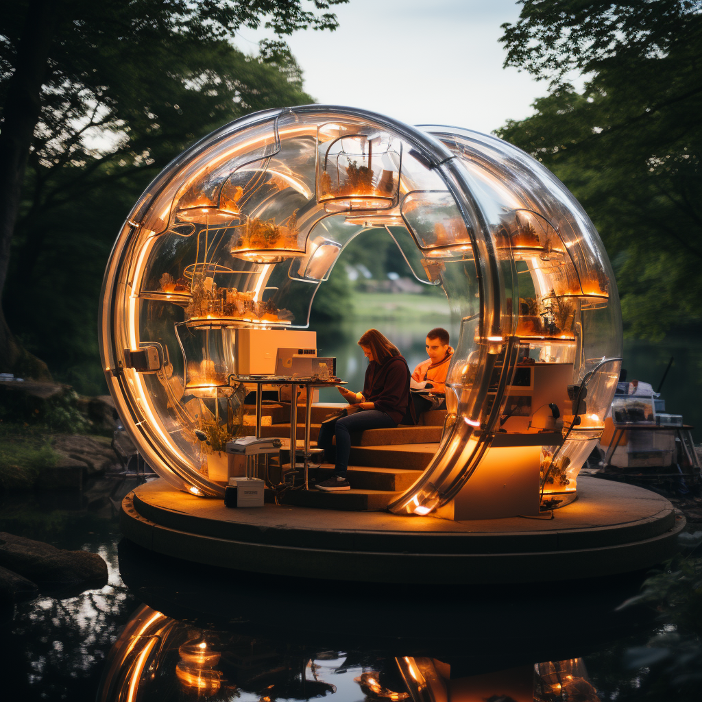 A futuristic outdoor music festival