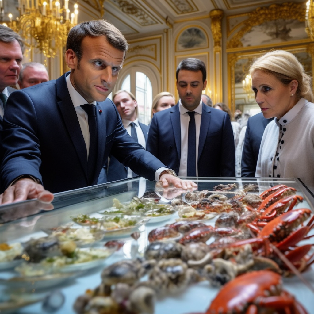 Macron enjoying lobsters at the Palace