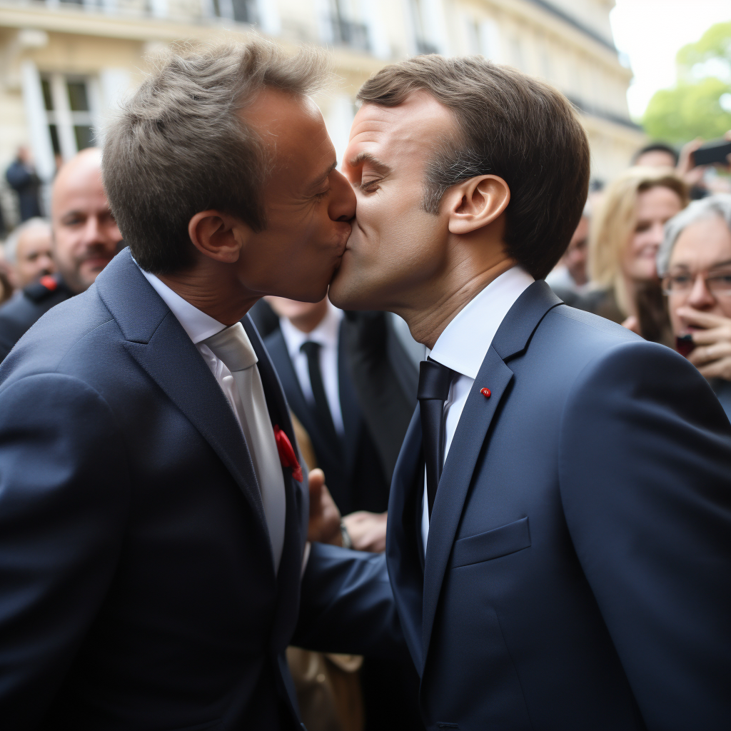 Macron kissing Jack Lang affectionately