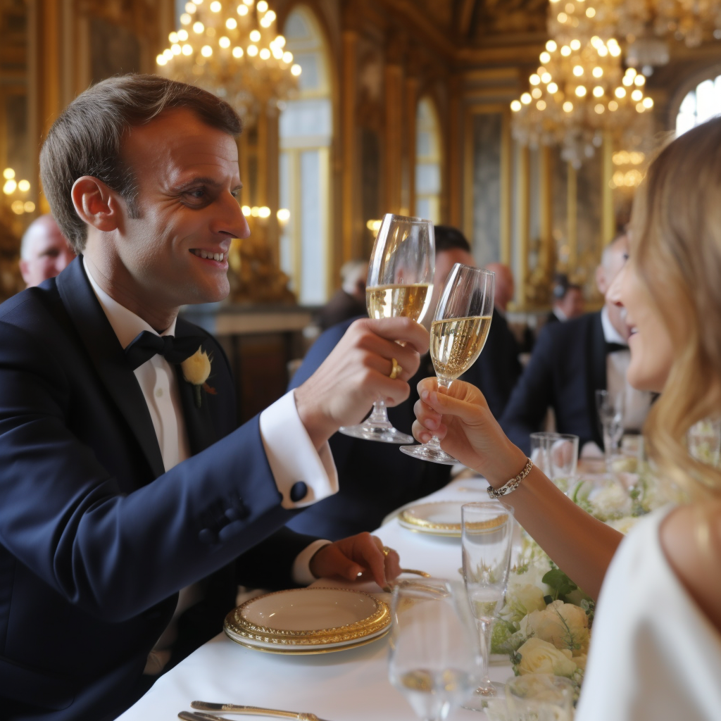 Macron enjoying lobsters and champagne at Versailles