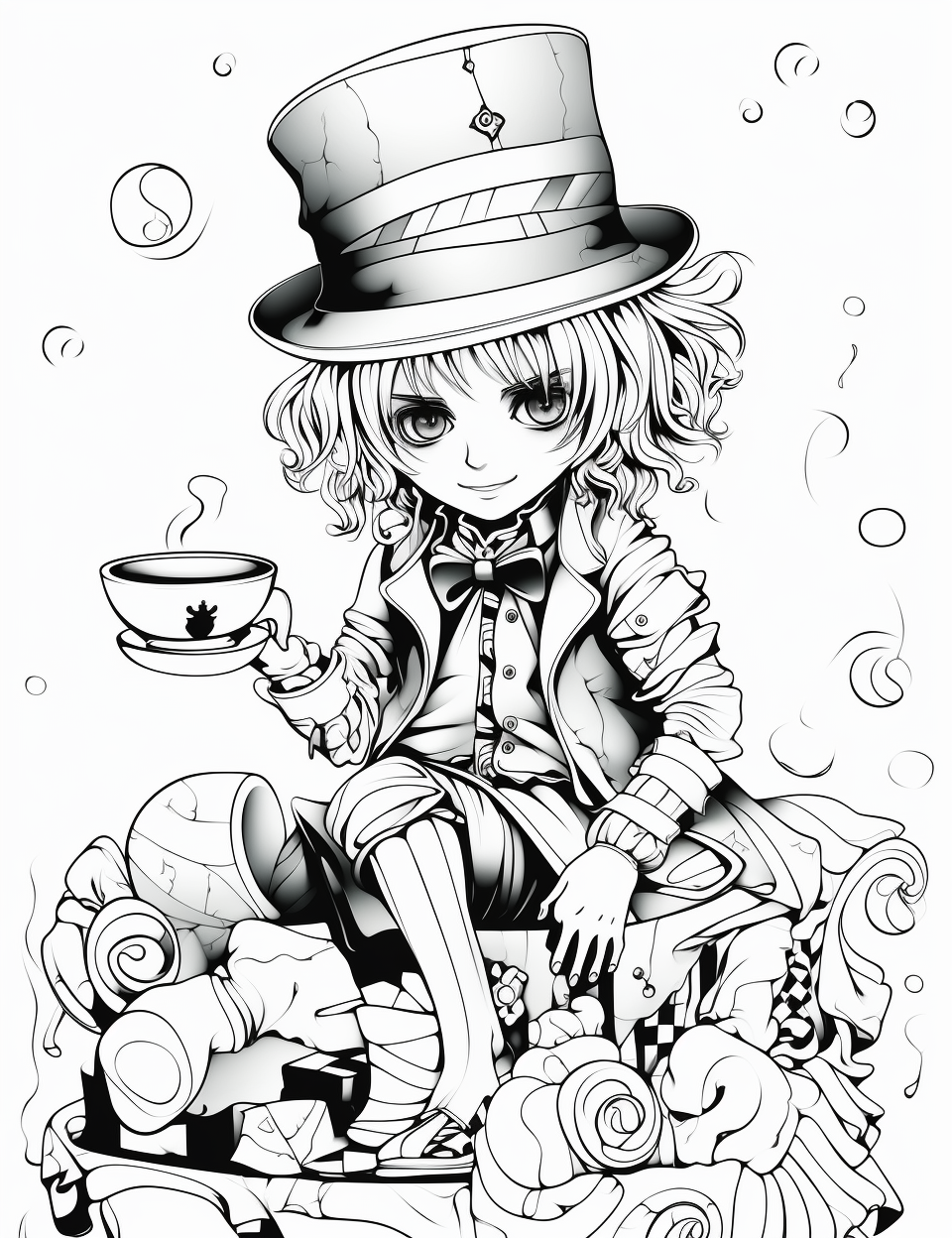 Mad Hatter drinking tea in Wonderland